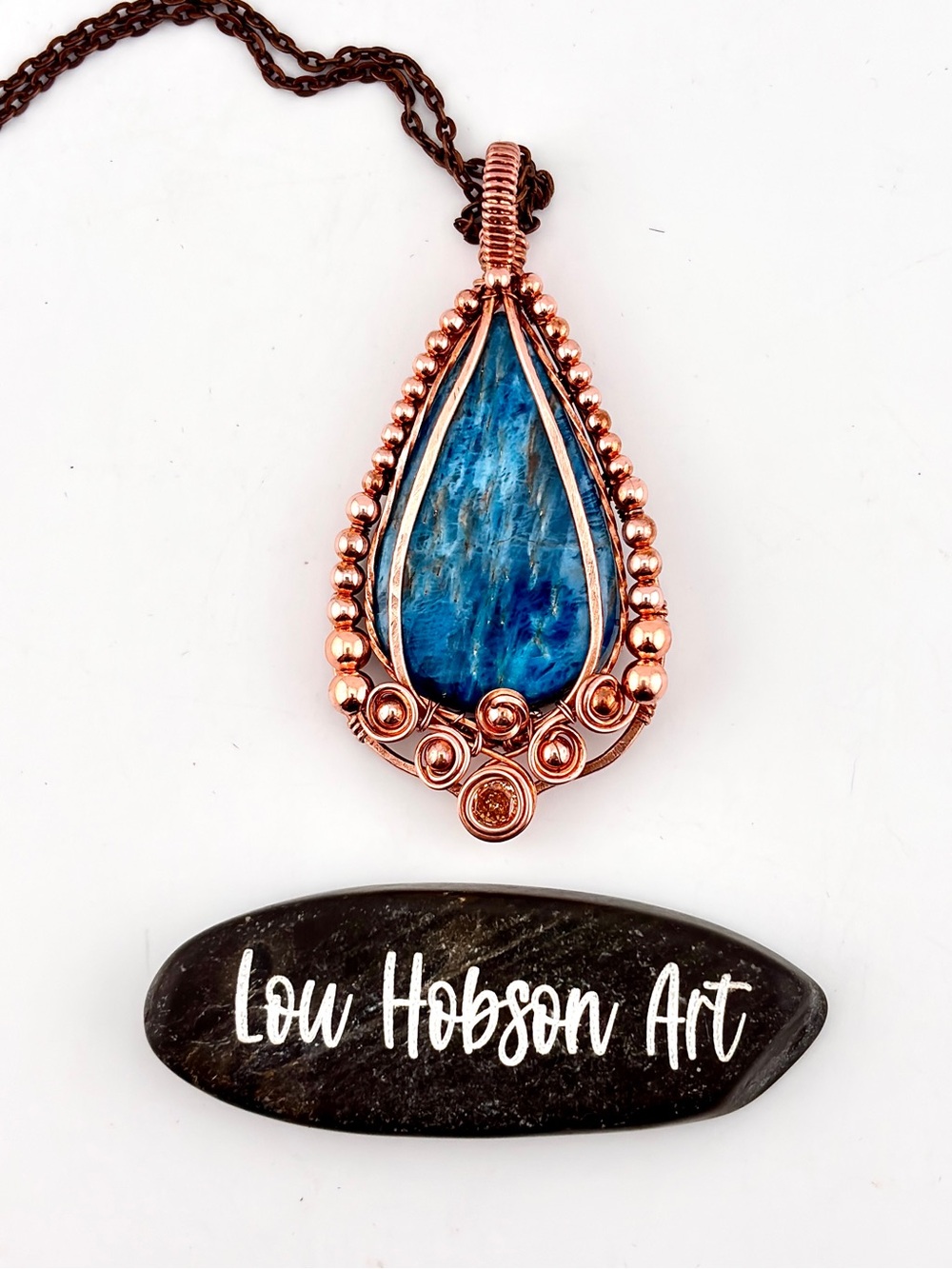 HANDMADE Apatite, CZ Copper Bead Wire Wrapped Pure Copper Statement Necklace
